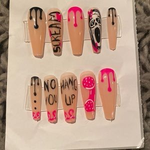 Scream Halloween long coffin nails size small